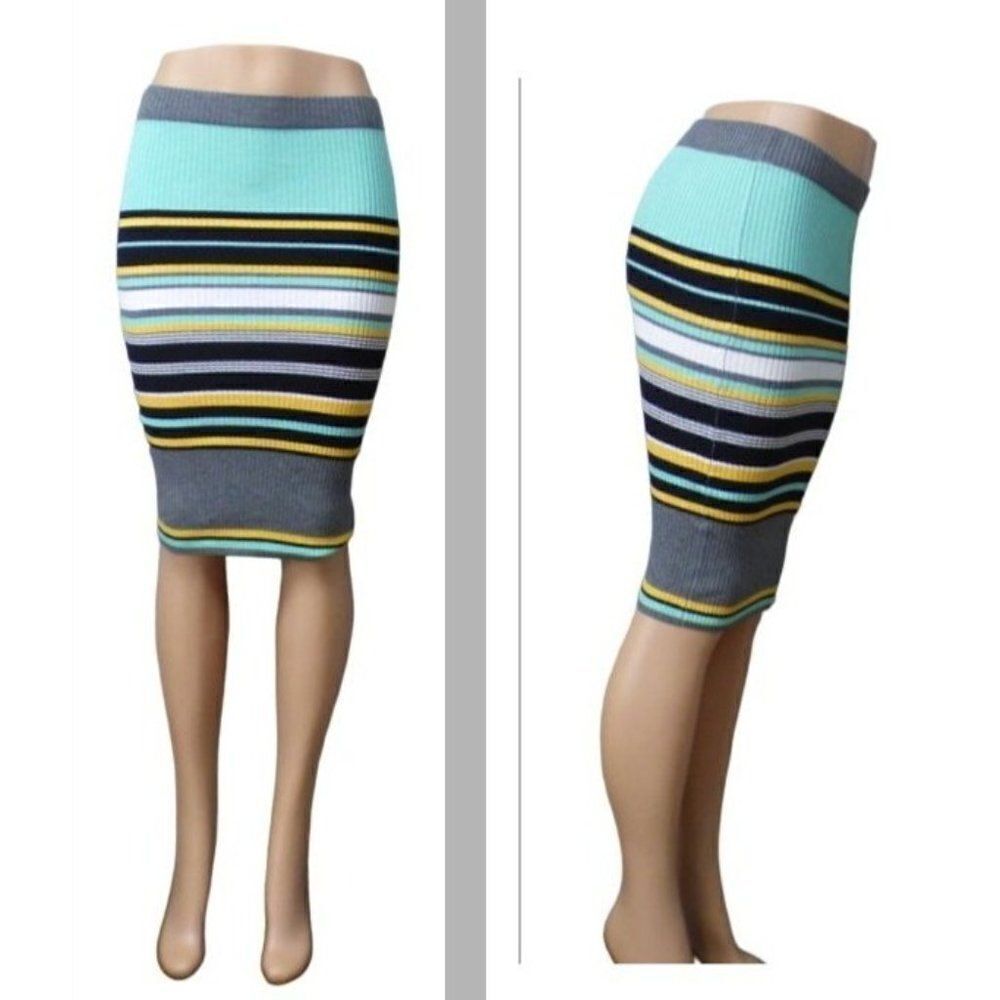 UNIQ Women’ Ribbed Knit Striped Pencil Skirt S/M